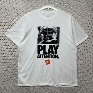 Nike Tee Shirt Mens L White Black Sportswear Play Attention Graphic 100%Cotton